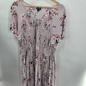 Torrid Light Purple Floral Smocked Tie Front V-Neck Midi Dress Size 3/3X